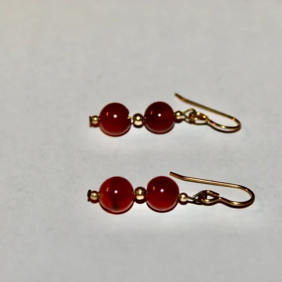 Carnelian Beaded Earrings on Gold Plated Ear Wires - Picture 2 of 2